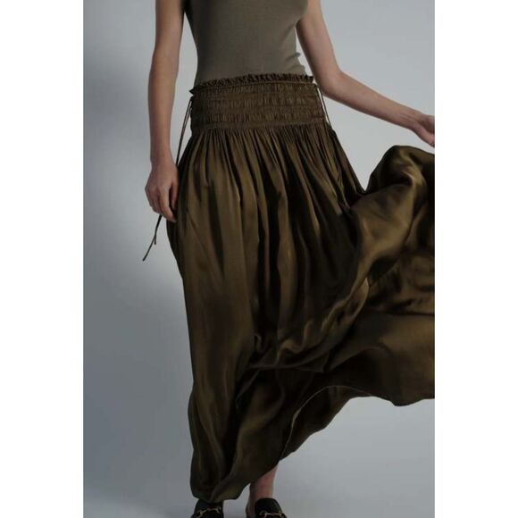 Saint Art Dresses & Skirts - SAINT ART Ellie Satin Ruched Maxi Skirt Olive Small